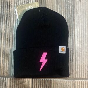 Carhartt Black Beanie with Neon Pink Bolt